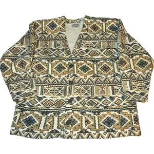 Vintage The Villager Quilted Jacket Geometric Pattern Oversized  Pockets Size M